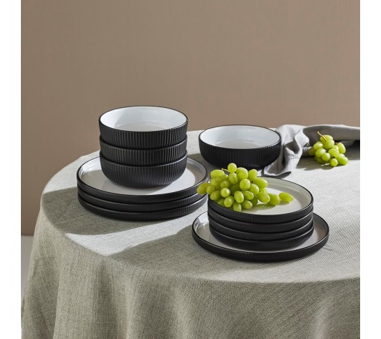 Christian Siriano Laro 12-Piece Dinnerware Set Stoneware, Black