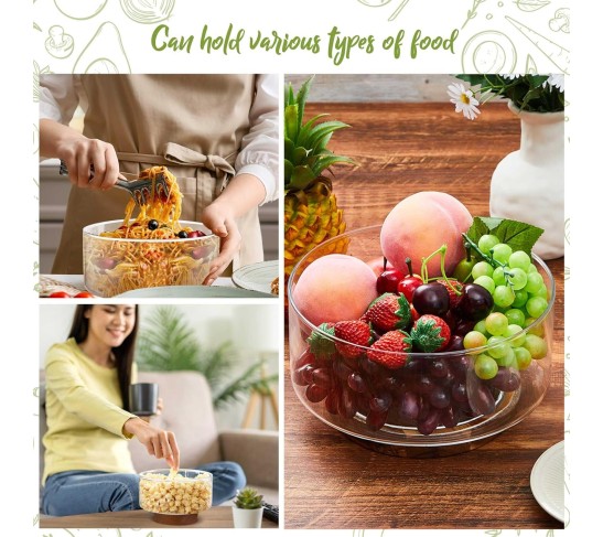 2 Pcs 125 oz and 57 oz Salad Bowl Set Glass Salad Bowl with Acacia Wood Base Fruit Bowls Popcorn Bowl Salad Serving Bowl Salad Container for Kitchen Chips Pasta Snack Dessert
