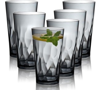 Unbreakable Plastic Drinking Glasses, Set of 6, Shatterproof Drinking Cups, Plastic glass cup,16 oz plastic Tumbler Cups,Dishwasher Safe (Grey)