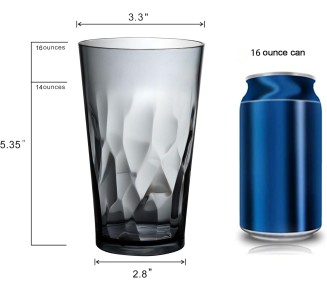 Unbreakable Plastic Drinking Glasses, Set of 6, Shatterproof Drinking Cups, Plastic glass cup,16 oz plastic Tumbler Cups,Dishwasher Safe (Grey)