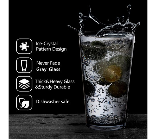 Unbreakable Plastic Drinking Glasses, Set of 6, Shatterproof Drinking Cups, Plastic glass cup,16 oz plastic Tumbler Cups,Dishwasher Safe (Grey)