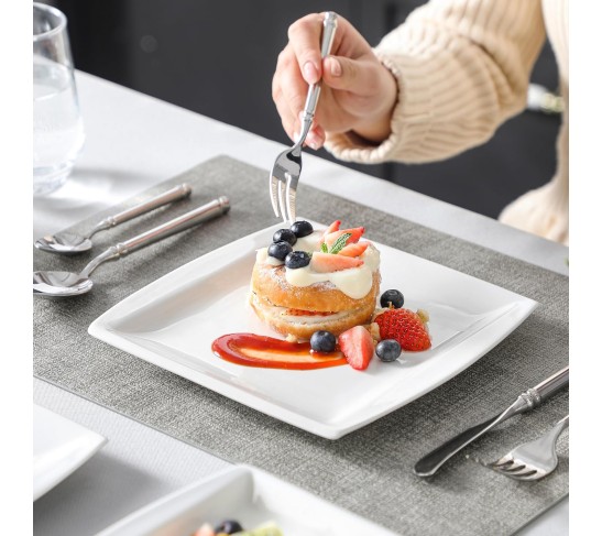 Plates and Bowls Sets, 12-Piece Porcelain Dishes Set for 4, Ivory White Square Dinnerware Sets with Dinner Plates and Bowls, Ceramic Dish Set, Service for 4, Series Blance