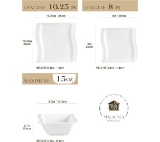 Plates and Bowls Sets, 12-Piece Ivory White Square Dinnerware Sets for 4, Porcelain Dish Set with Dinner Plates, Dessert Plates and Bowls, Kitchen Plate Bowl Set, Series Flora