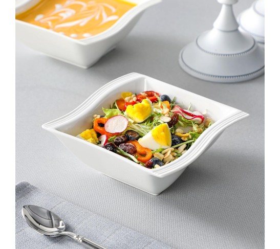 Plates and Bowls Sets, 12-Piece Ivory White Square Dinnerware Sets for 4, Porcelain Dish Set with Dinner Plates, Dessert Plates and Bowls, Kitchen Plate Bowl Set, Series Flora