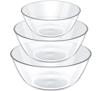 6.5 Qt, 4.8 Qt, 2.9 Qt Large Glass Mixing Bowls Clear Glass Salad Cooking Bowls for Kitchen Salad Bread Storage, Dishwasher, Freezer, Microwave(3 Pcs)