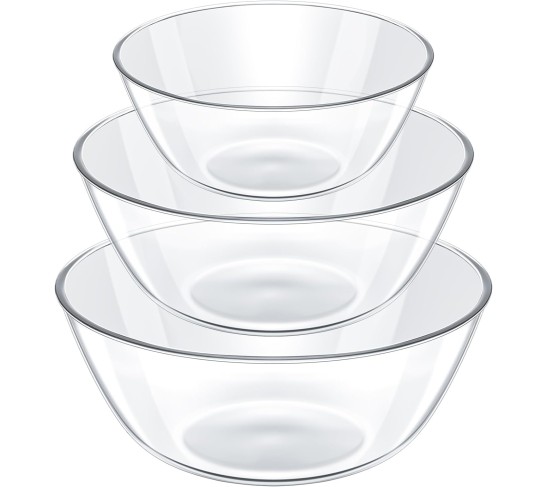 6.5 Qt, 4.8 Qt, 2.9 Qt Large Glass Mixing Bowls Clear Glass Salad Cooking Bowls for Kitchen Salad Bread Storage, Dishwasher, Freezer, Microwave(3 Pcs)