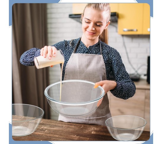 6.5 Qt, 4.8 Qt, 2.9 Qt Large Glass Mixing Bowls Clear Glass Salad Cooking Bowls for Kitchen Salad Bread Storage, Dishwasher, Freezer, Microwave(3 Pcs)