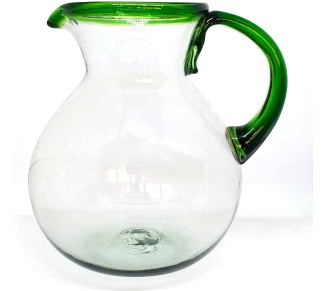 Emerald Green Rim 120 oz Pitcher and 6 Drinking Glasses set, Recycled Glass, Lead-free, Toxin-Free (Pitcher & Glasses)